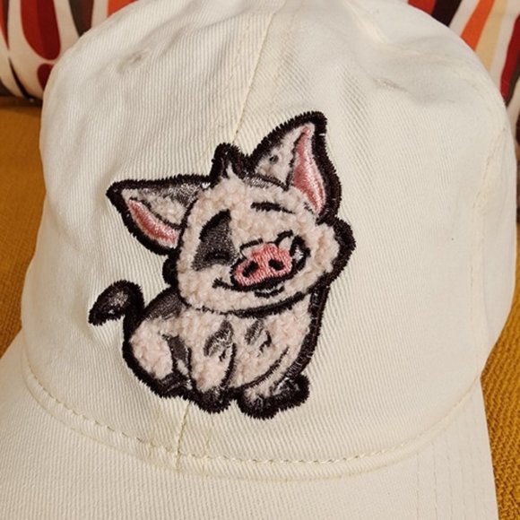 Disney Moana 2 Pua Chenille Embroidered White Dad Hat Baseball Cap NEW - Picture 3 of 12